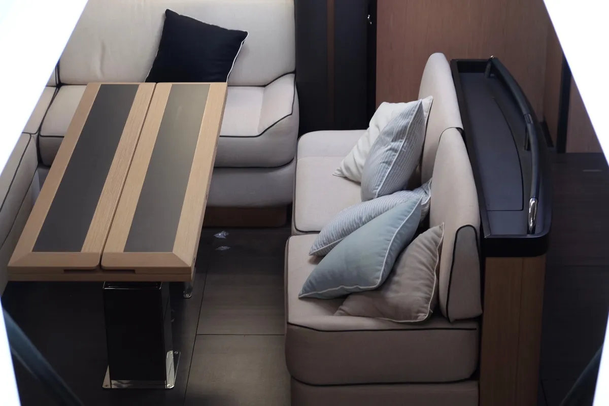 Salon of Premium +, a Beneteau Oceanis Yacht 62 sailboat at Rosignano Solvay, Italy