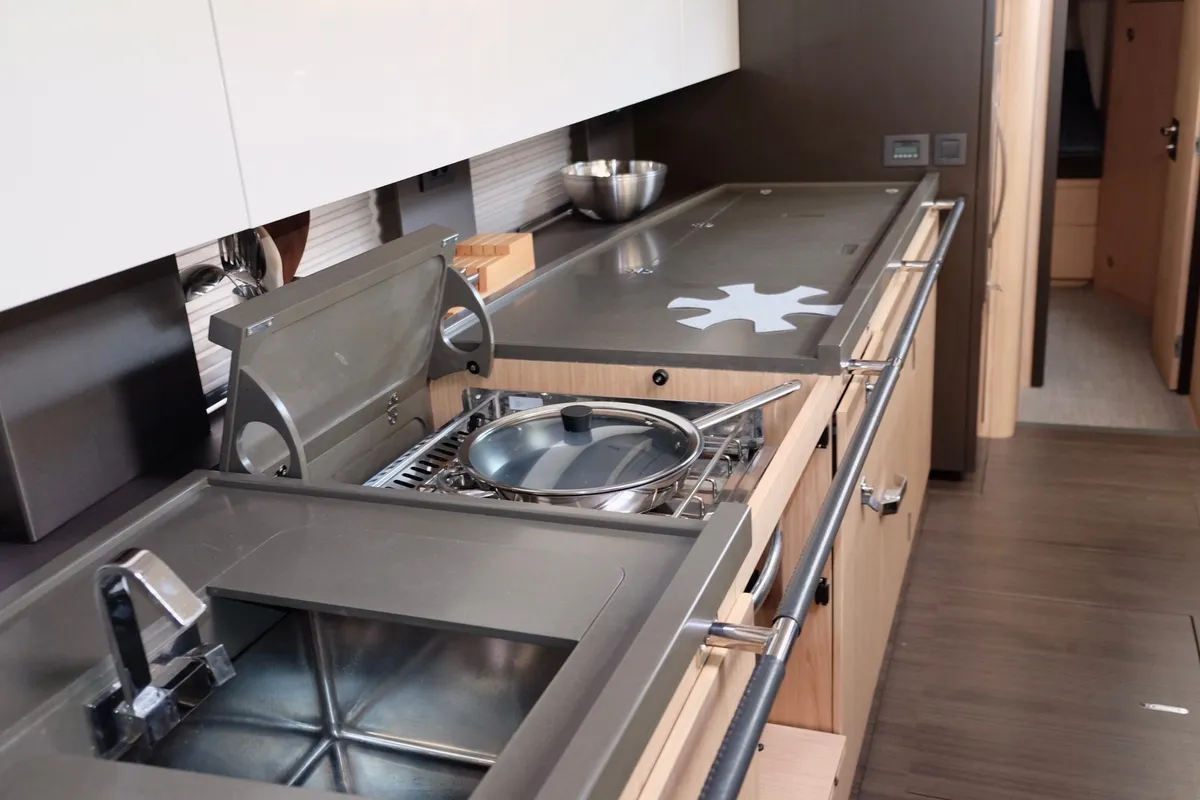 Galley of Premium +, a Beneteau Oceanis Yacht 62 sailboat at Rosignano Solvay, Italy