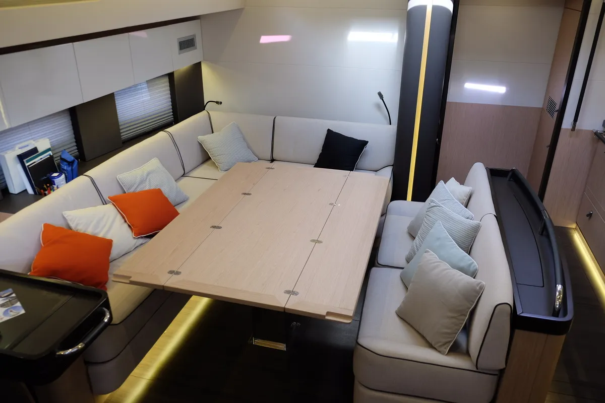 Salon of Premium +, a Beneteau Oceanis Yacht 62 sailboat at Rosignano Solvay, Italy