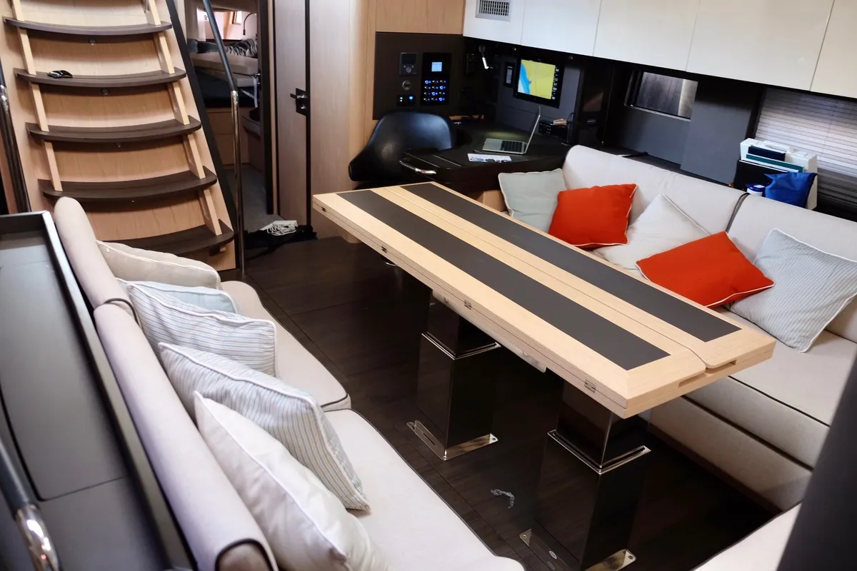 Salon of Premium +, a Beneteau Oceanis Yacht 62 sailboat at Rosignano Solvay, Italy