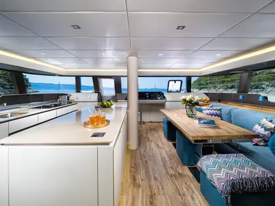 Salon of Vulpino, a Sunreef 60 catamaran at Kaštela, Croatia