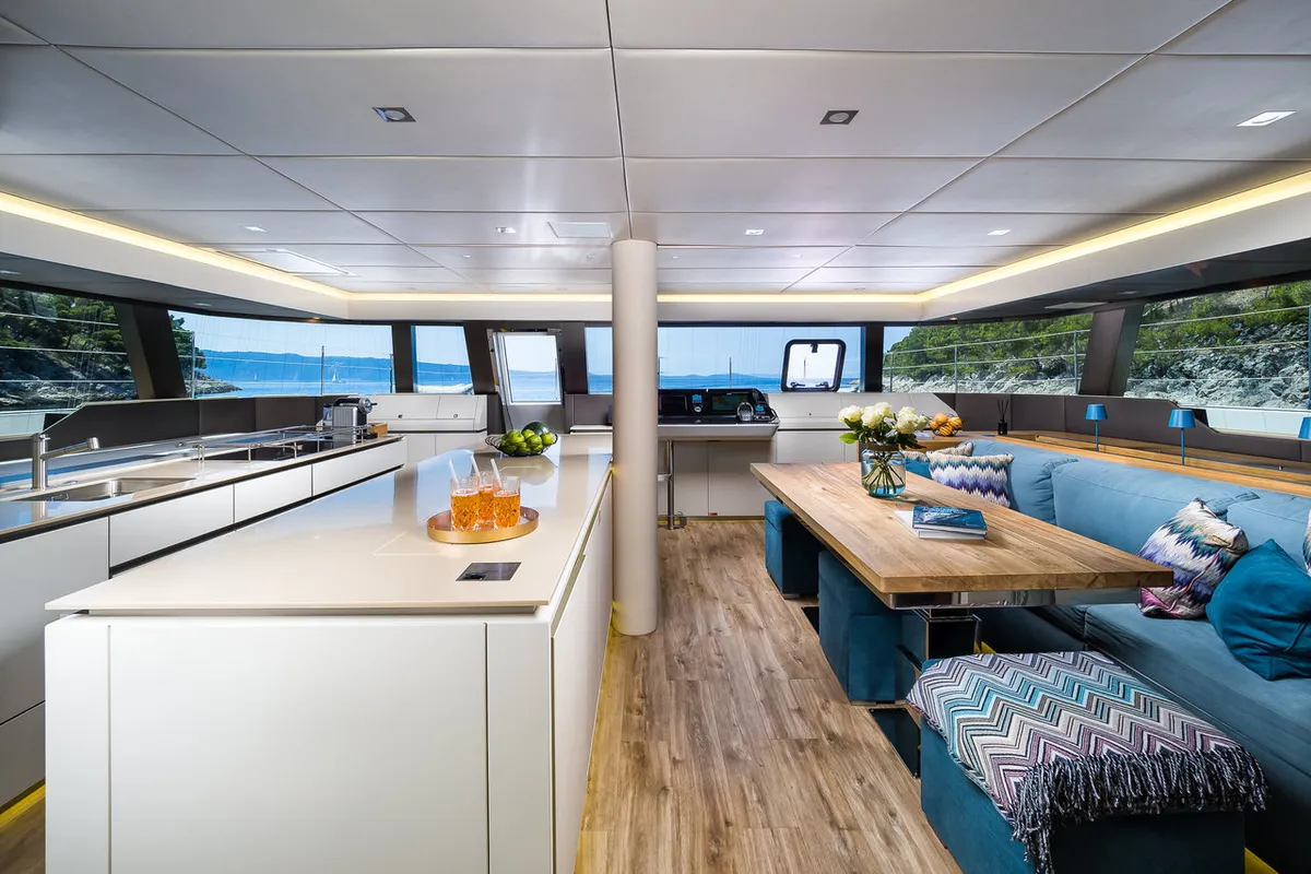 Salon of Vulpino, a Sunreef 60 catamaran at Kaštela, Croatia