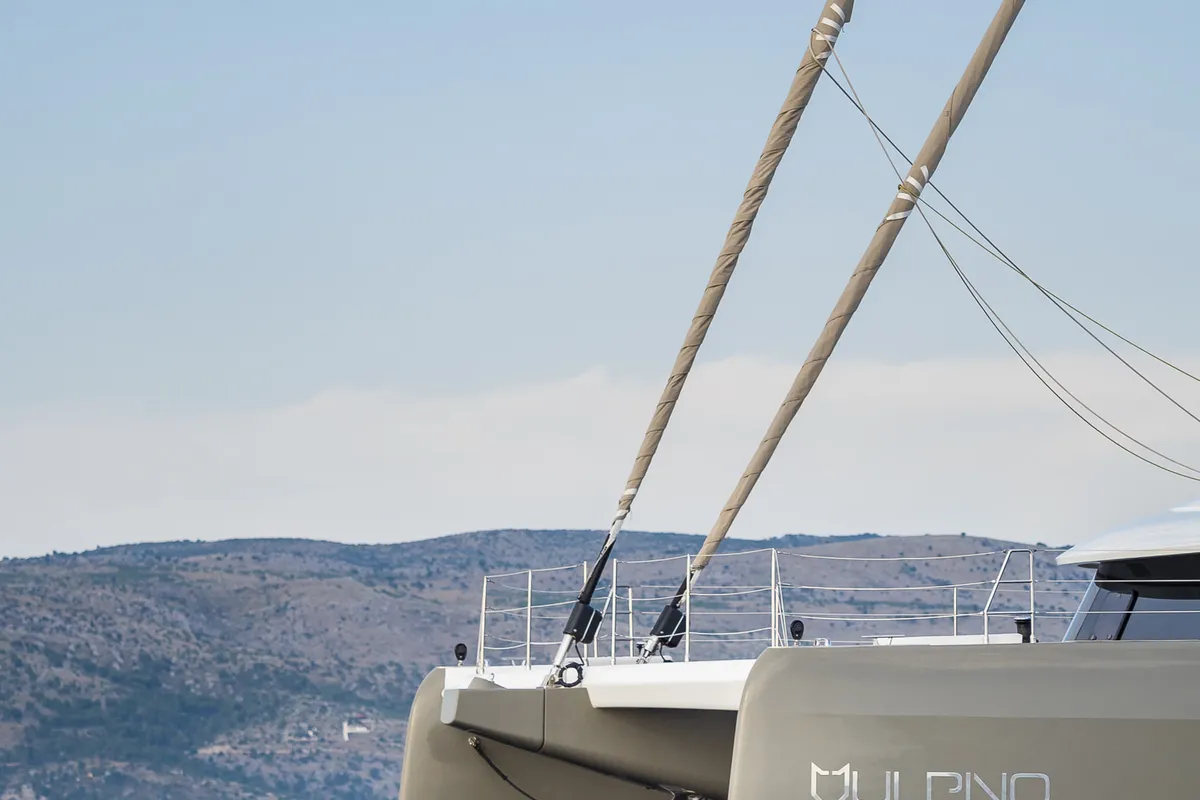 Exterior view of Vulpino, a Sunreef 60 catamaran at Kaštela, Croatia