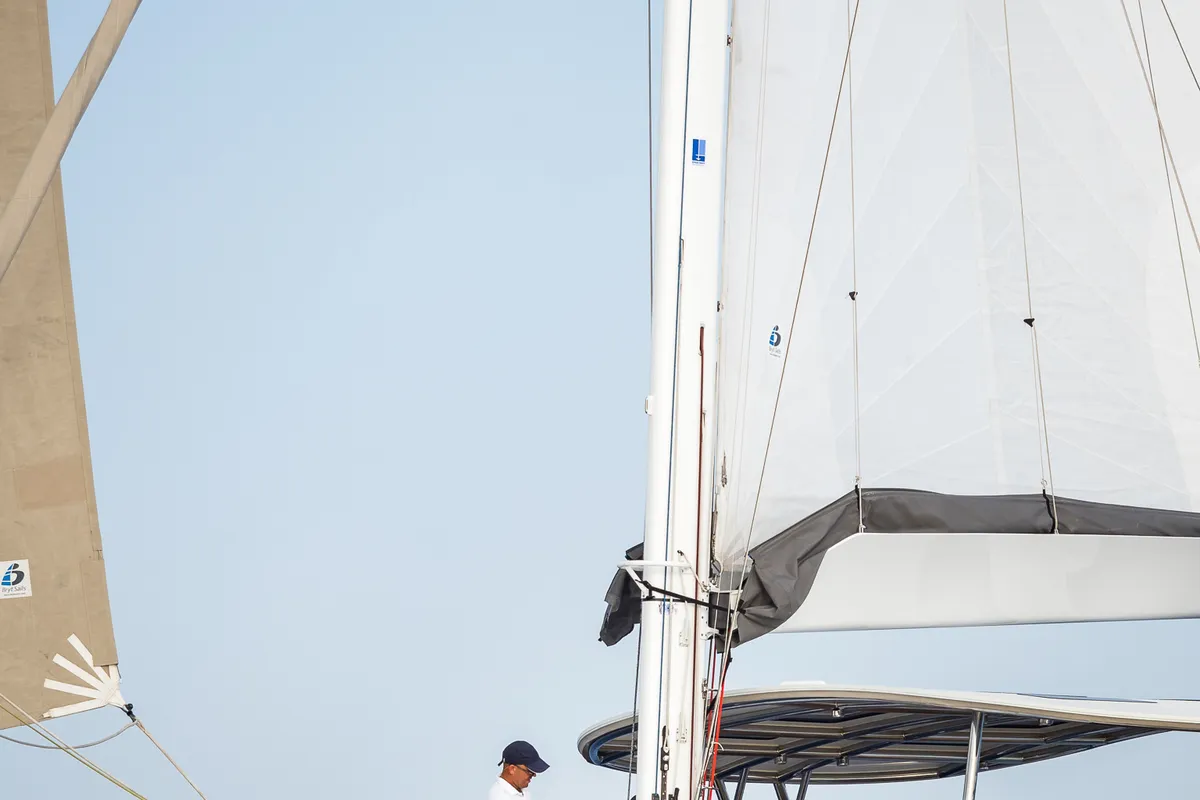 Exterior view of Vulpino, a Sunreef 60 catamaran at Kaštela, Croatia