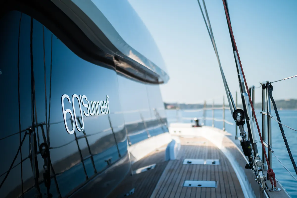 Deck of Vulpino, a Sunreef 60 catamaran at Kaštela, Croatia