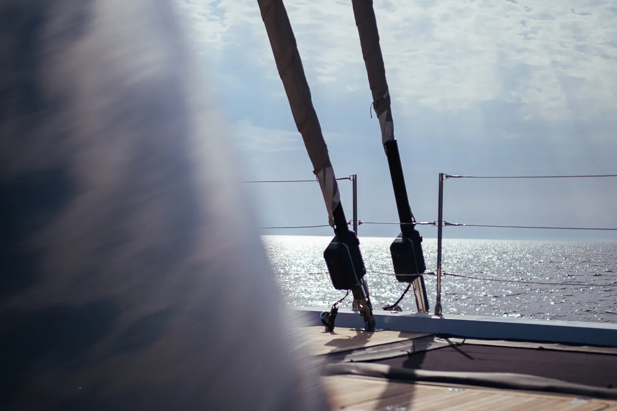Deck of Vulpino, a Sunreef 60 catamaran at Kaštela, Croatia