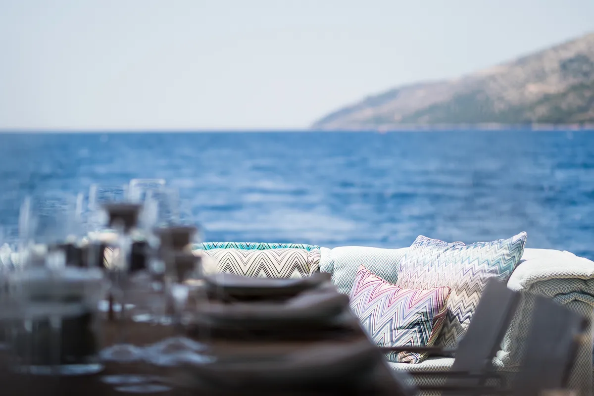 Deck of Vulpino, a Sunreef 60 catamaran at Kaštela, Croatia