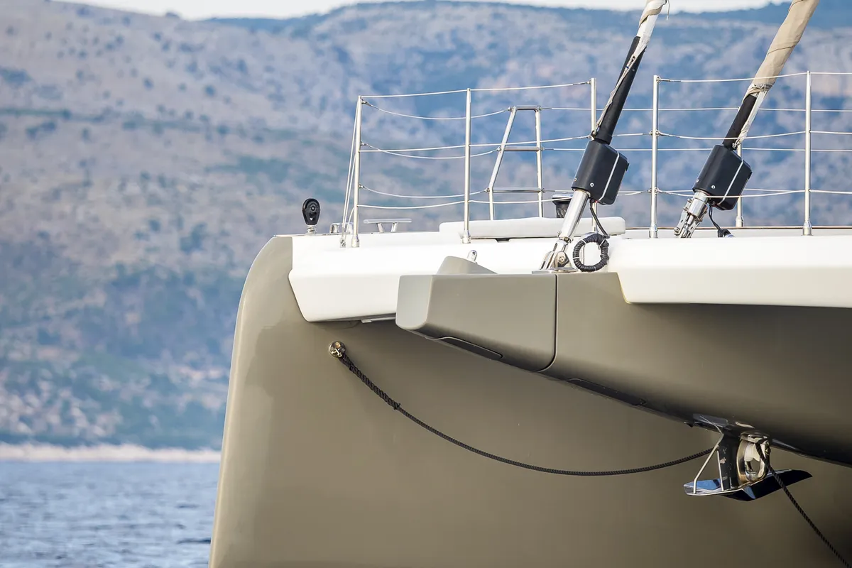 Exterior view of Vulpino, a Sunreef 60 catamaran at Kaštela, Croatia