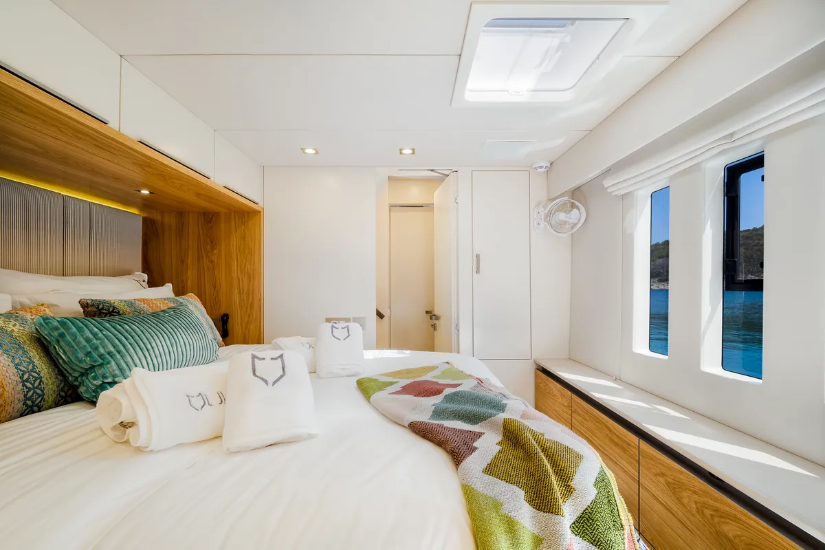 Cabin on Vulpino, a Sunreef 60 catamaran at Kaštela, Croatia