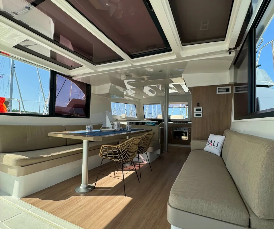 Salon of Compass, a Bali Catspace catamaran at Pirovac, Croatia