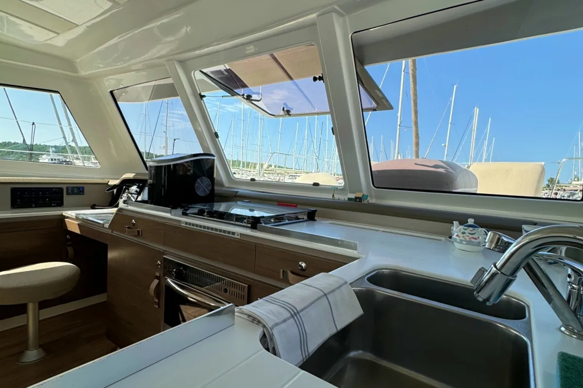 Galley of Compass, a Bali Catspace catamaran at Pirovac, Croatia