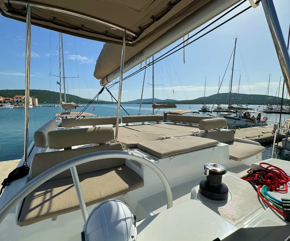 Deck of Compass, a Bali Catspace catamaran at Pirovac, Croatia