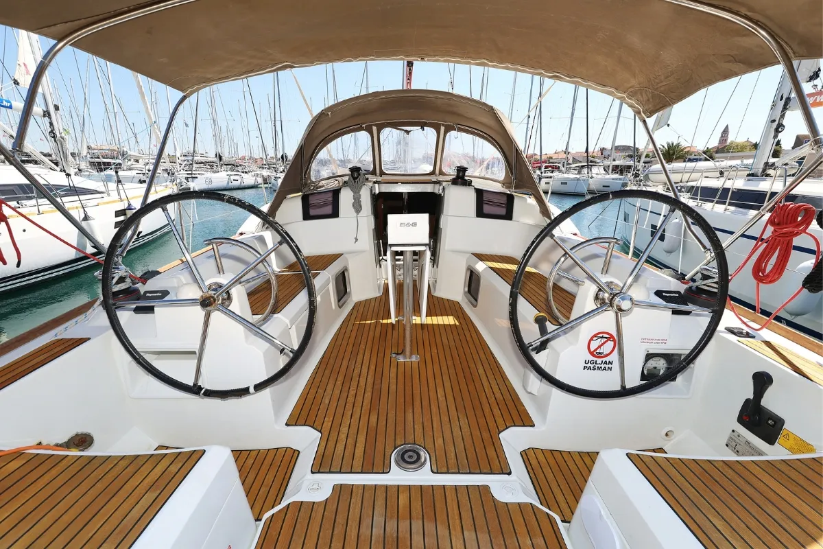 Eol, a Jeanneau Sun Odyssey 389 sailboat at Biograd na Moru, Croatia
