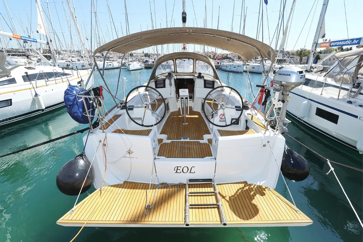 Eol, a Jeanneau Sun Odyssey 389 sailboat at Biograd na Moru, Croatia