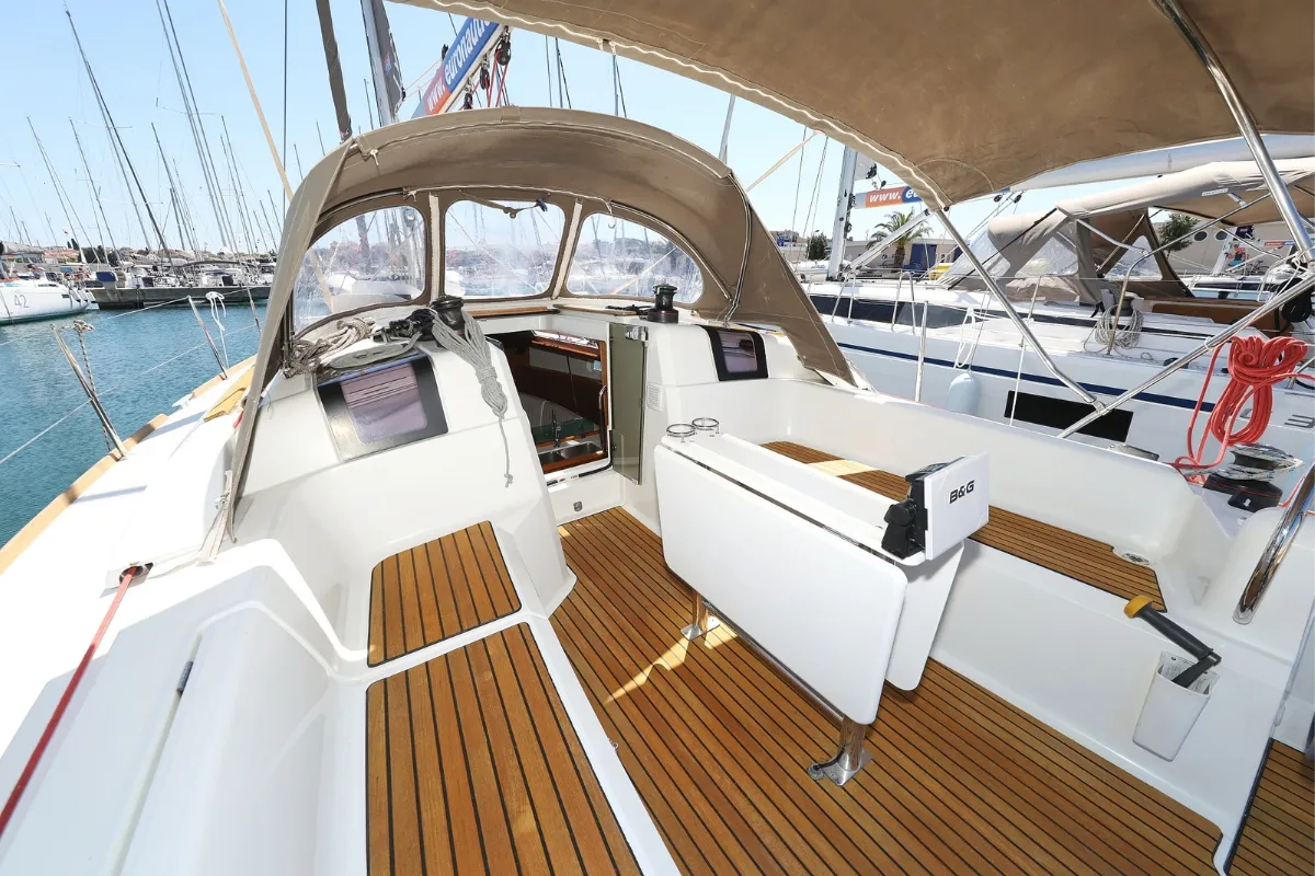 Eol, a Jeanneau Sun Odyssey 389 sailboat at Biograd na Moru, Croatia