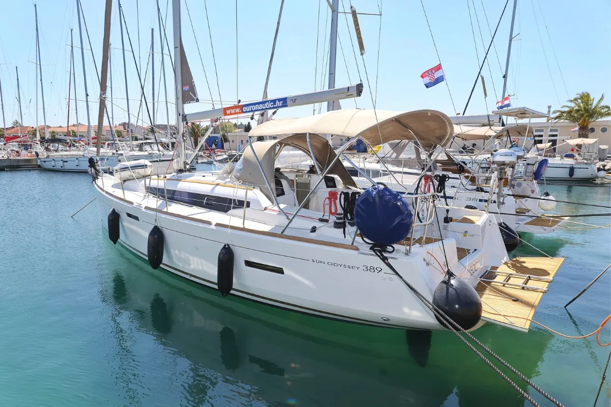 Eol, a Jeanneau Sun Odyssey 389 sailboat at Biograd na Moru, Croatia