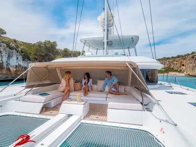 Deck of DREAM, a Lagoon 55 catamaran at Athens, Greece