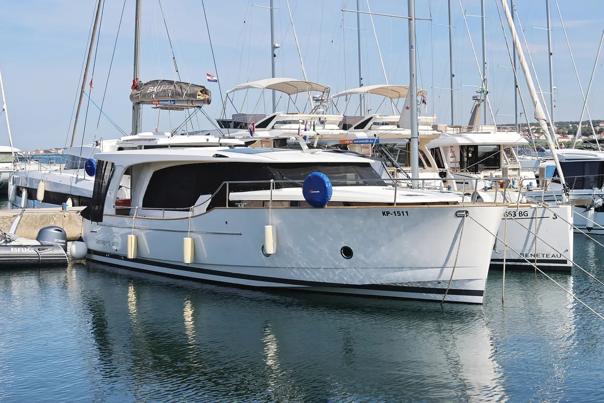 Exterior view of Lady Elma, a Greenline 40 motor yacht at Grad Biograd na Moru, Croatia