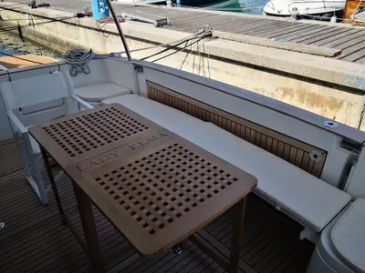Deck of Lady Elma, a Greenline 40 motor yacht at Grad Biograd na Moru, Croatia