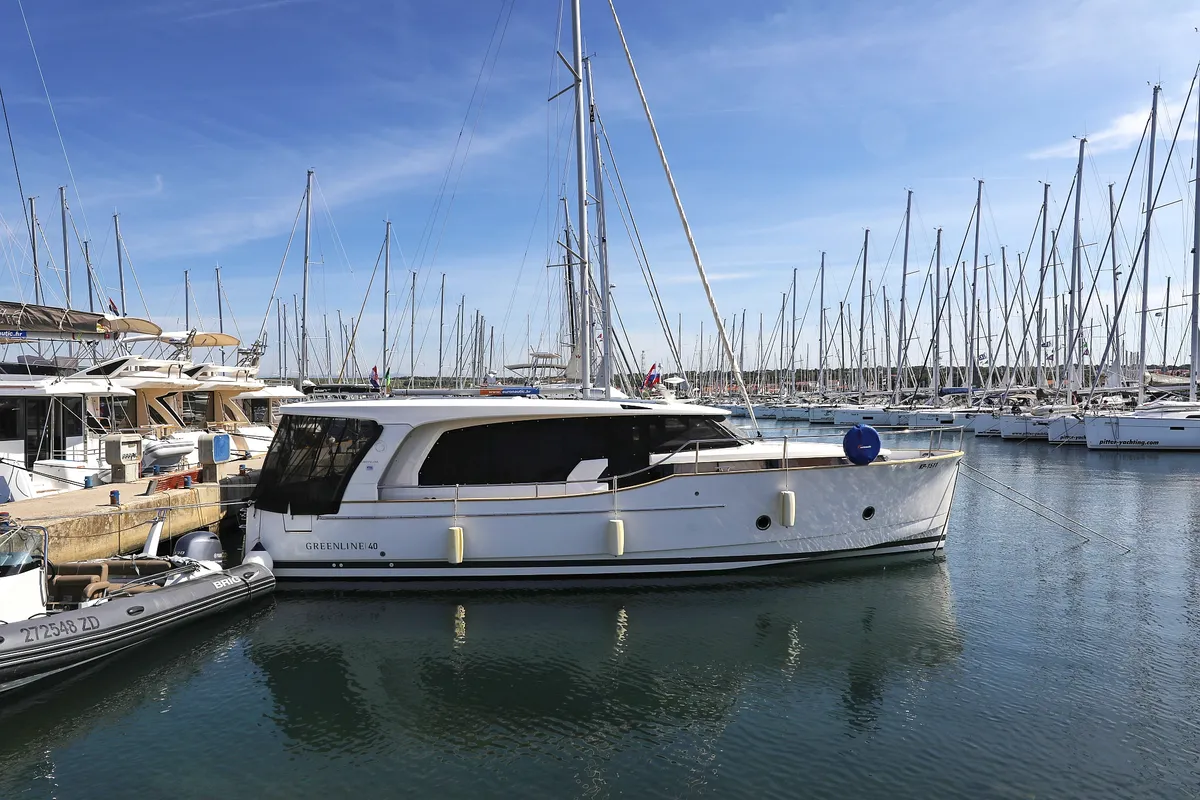 Exterior view of Lady Elma, a Greenline 40 motor yacht at Grad Biograd na Moru, Croatia