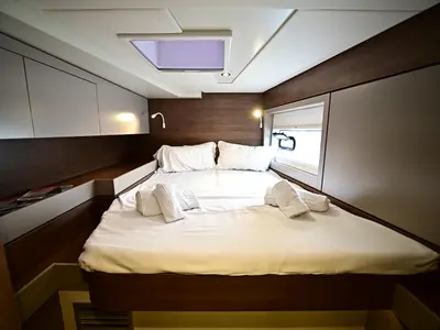 Cabin on Endeavour, a Bali 4.6 catamaran at Tonnarella, Italy