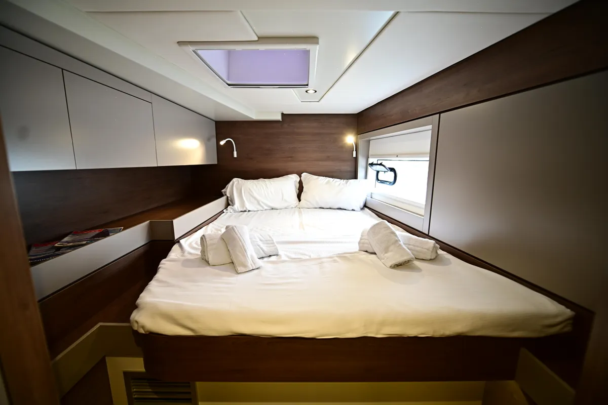 Cabin on Endeavour, a Bali 4.6 catamaran at Tonnarella, Italy