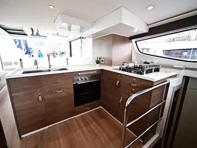 Galley of Endeavour, a Bali 4.6 catamaran at Tonnarella, Italy
