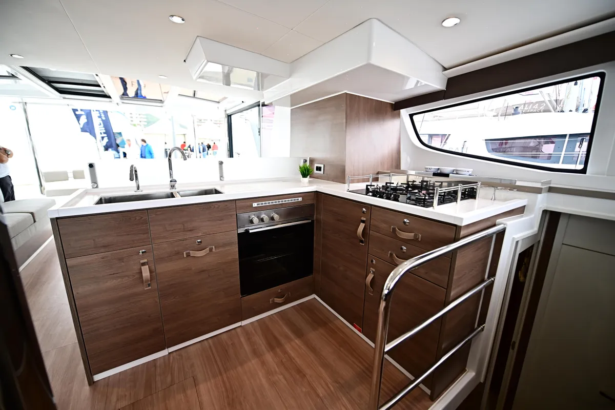 Galley of Endeavour, a Bali 4.6 catamaran at Tonnarella, Italy
