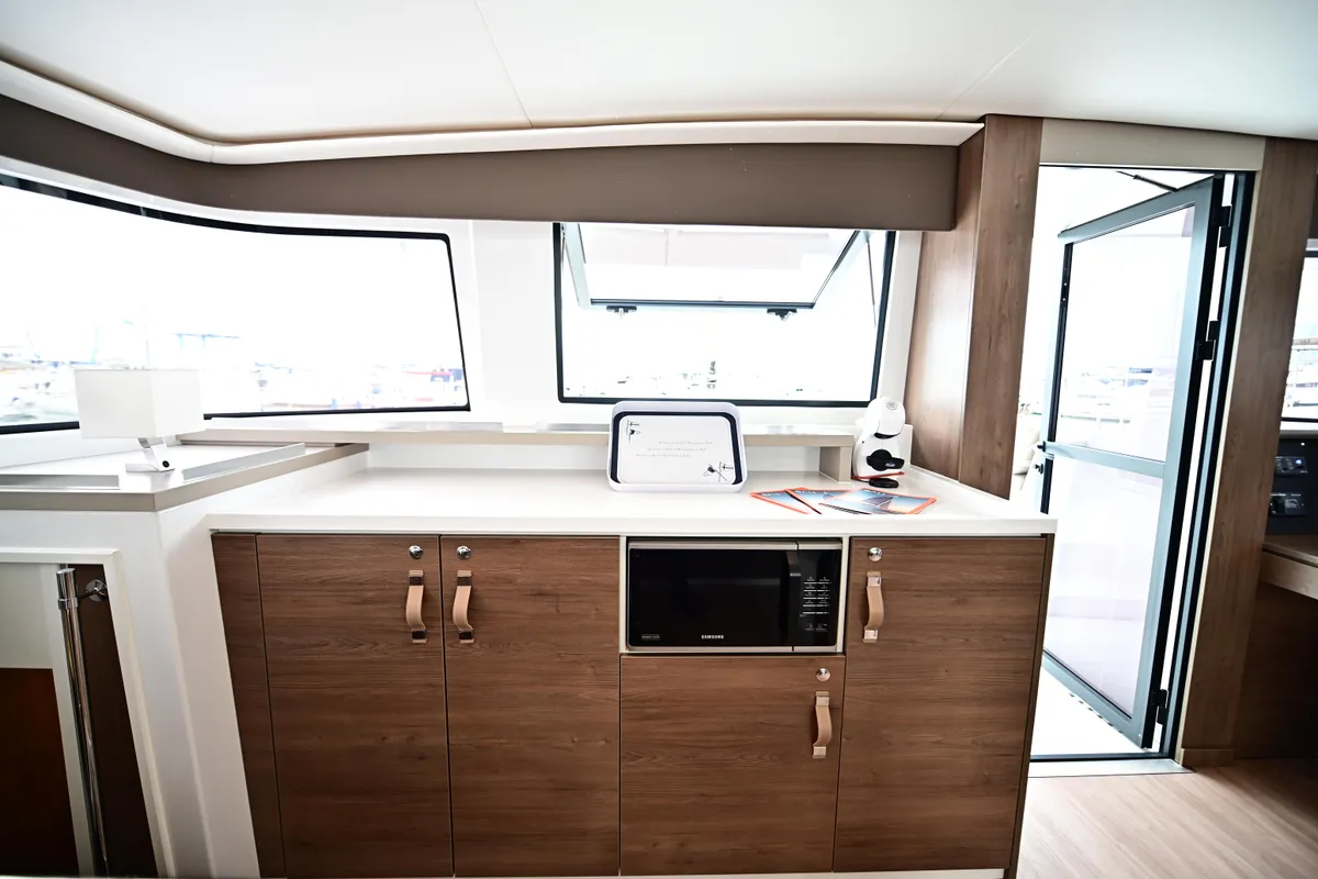 Galley of Endeavour, a Bali 4.6 catamaran at Tonnarella, Italy