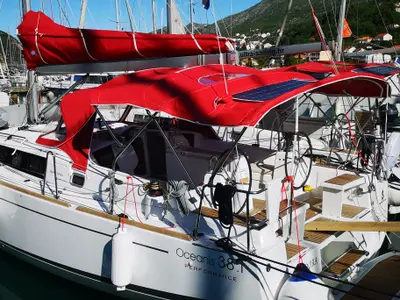 Deck of TEODORA, a Beneteau Oceanis 38.1 sailboat at Dubrovnik, Croatia
