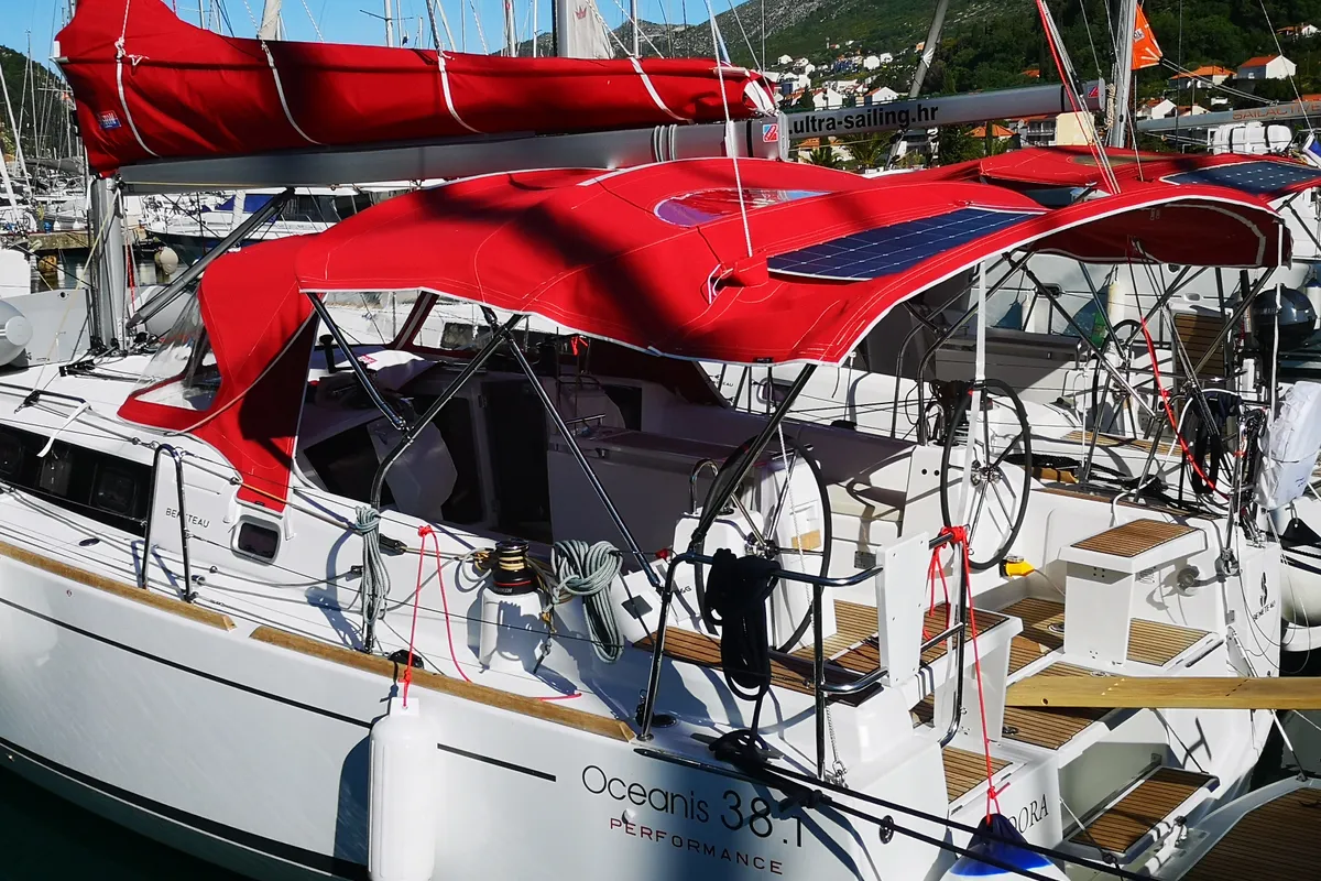 Deck of TEODORA, a Beneteau Oceanis 38.1 sailboat at Dubrovnik, Croatia