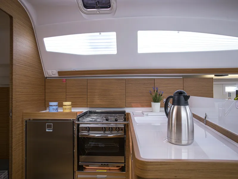 Galley of Monaco, a Elan Impression 45 sailboat at Baška Voda, Croatia