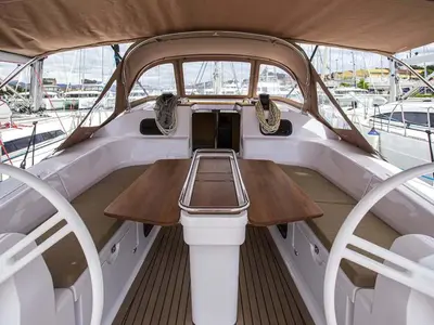 Deck of Monaco, a Elan Impression 45 sailboat at Baška Voda, Croatia