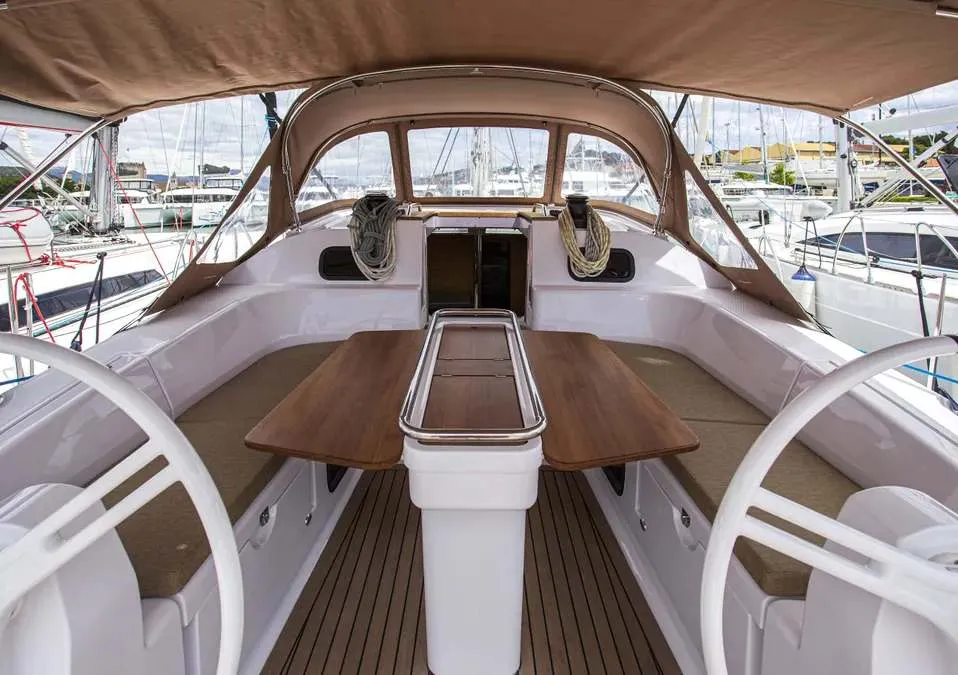 Deck of Monaco, a Elan Impression 45 sailboat at Baška Voda, Croatia