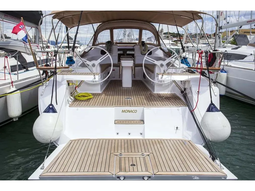 Exterior view of Monaco, a Elan Impression 45 sailboat at Baška Voda, Croatia