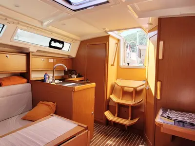 Salon of Taz, a Bavaria 34 sailboat at Fethiye, Turkey
