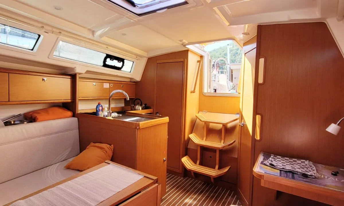 Salon of Taz, a Bavaria 34 sailboat at Fethiye, Turkey