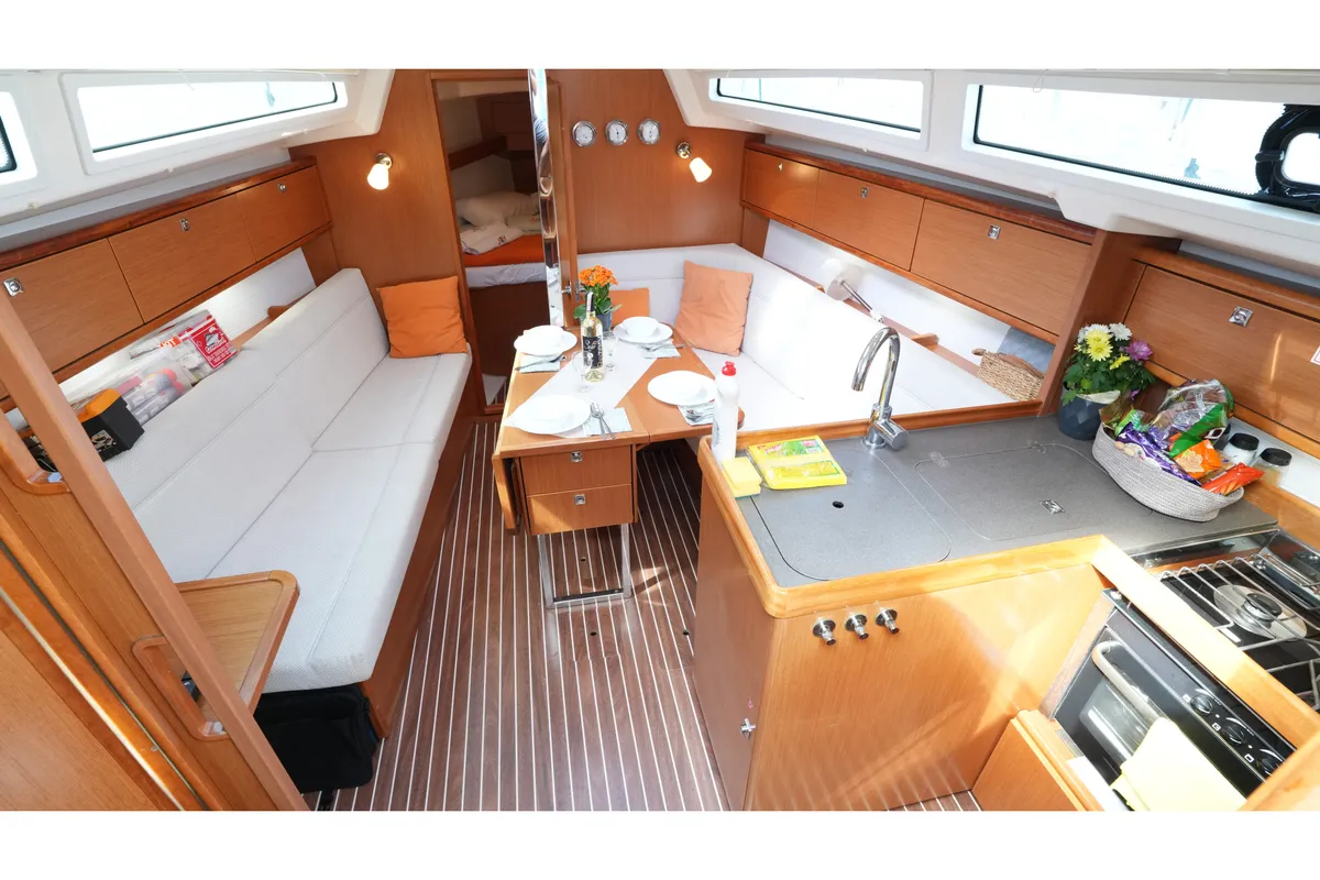 Salon of Taz, a Bavaria 34 sailboat at Fethiye, Turkey