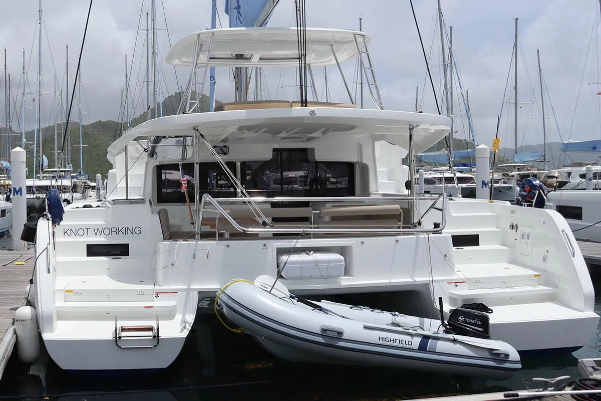 Exterior view of Knot Working, a Lagoon 46 catamaran at Road Town, British Virgin Islands