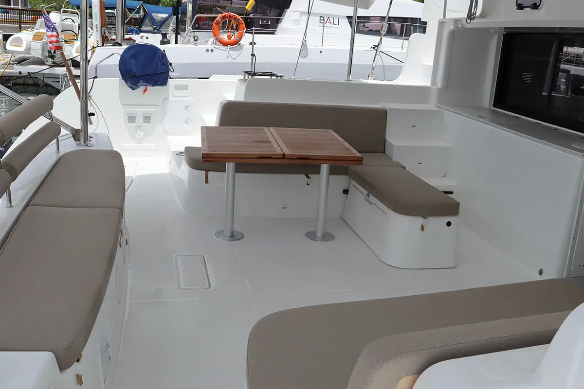 Deck of Knot Working, a Lagoon 46 catamaran at Road Town, British Virgin Islands