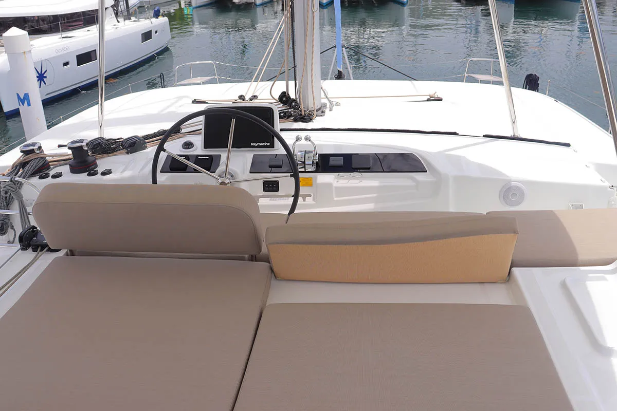 Cockpit of Knot Working, a Lagoon 46 catamaran at Road Town, British Virgin Islands