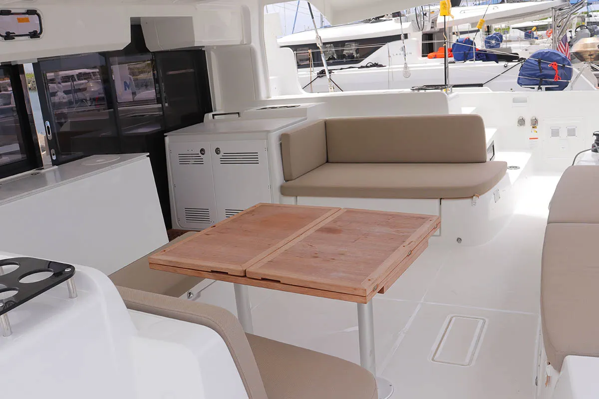 Deck of Knot Working, a Lagoon 46 catamaran at Road Town, British Virgin Islands