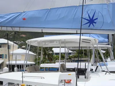 Deck of Knot Working, a Lagoon 46 catamaran at Road Town, British Virgin Islands