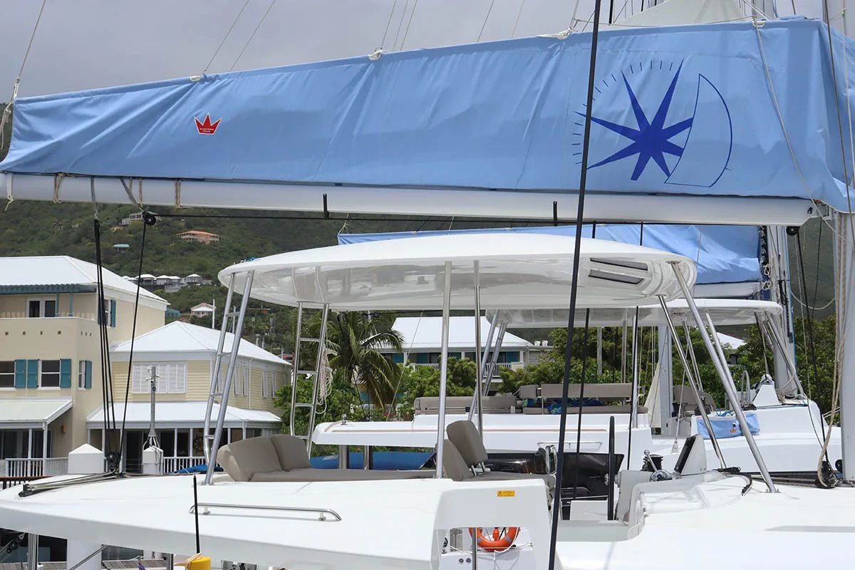 Deck of Knot Working, a Lagoon 46 catamaran at Road Town, British Virgin Islands