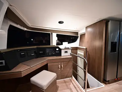 Cockpit of Grease, a Bali 4.4 catamaran at Salerno, Italy