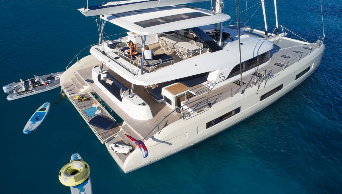 Exterior view of Amada Mia - CREWED, a Lagoon Sixty 5 catamaran at Split, Croatia