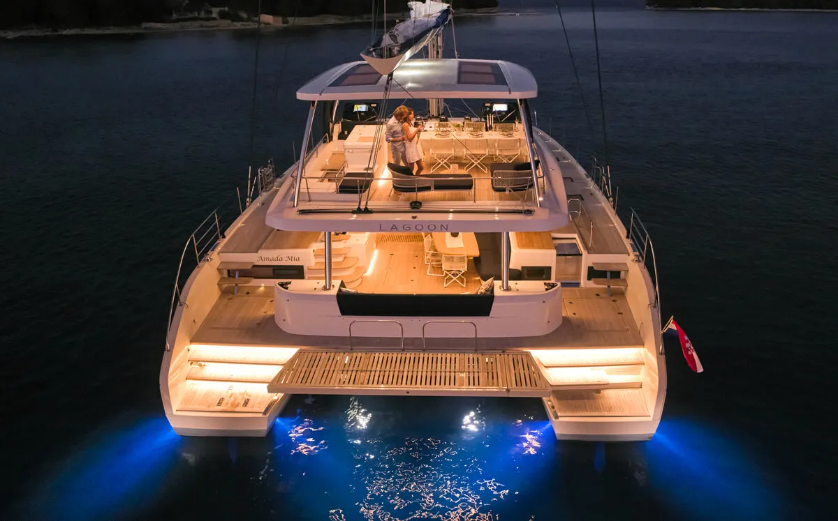 Exterior view of Amada Mia - CREWED, a Lagoon Sixty 5 catamaran at Split, Croatia