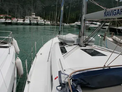 Deck of Amallo, a Beneteau Oceanis 51.1 sailboat at Dubrovnik, Croatia