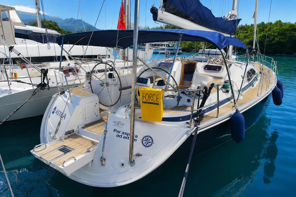 Astra, a Bavaria Vision 50 sailboat at Airport Marina, Montenegro