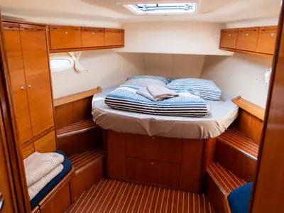 Cabin on Astra, a Bavaria Vision 50 sailboat at Airport Marina, Montenegro